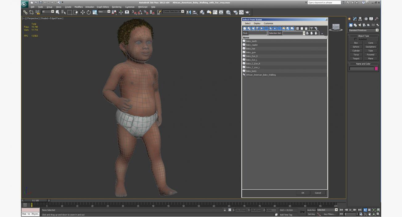 3D African American Baby Walking with Fur model