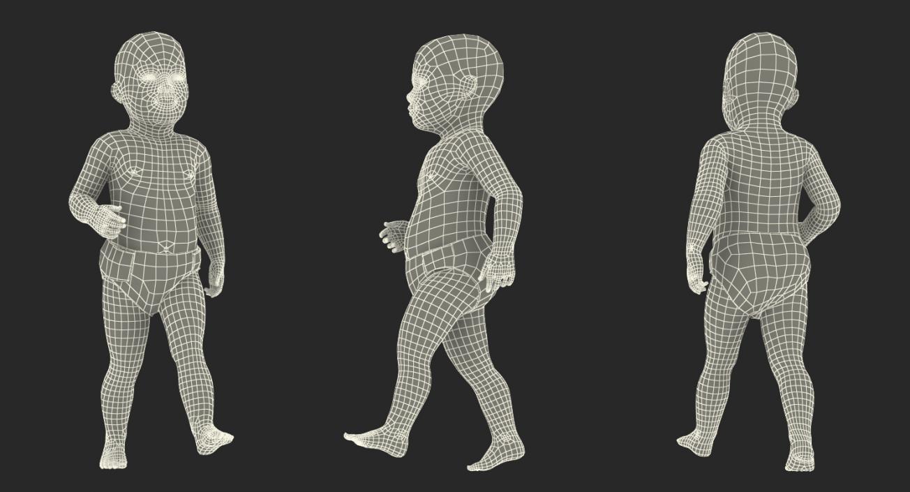 3D African American Baby Walking with Fur model