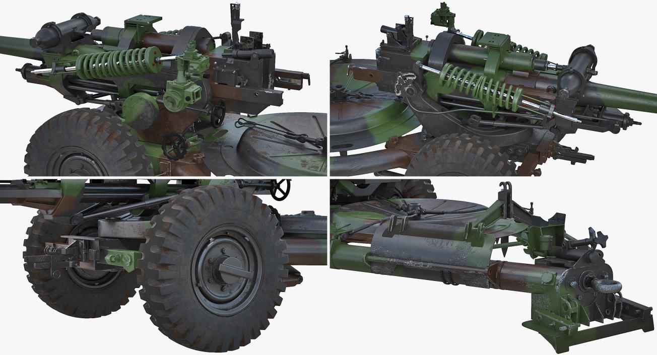 3D model US Military Truck m35a2 with Field Howitzer M119 Rigged