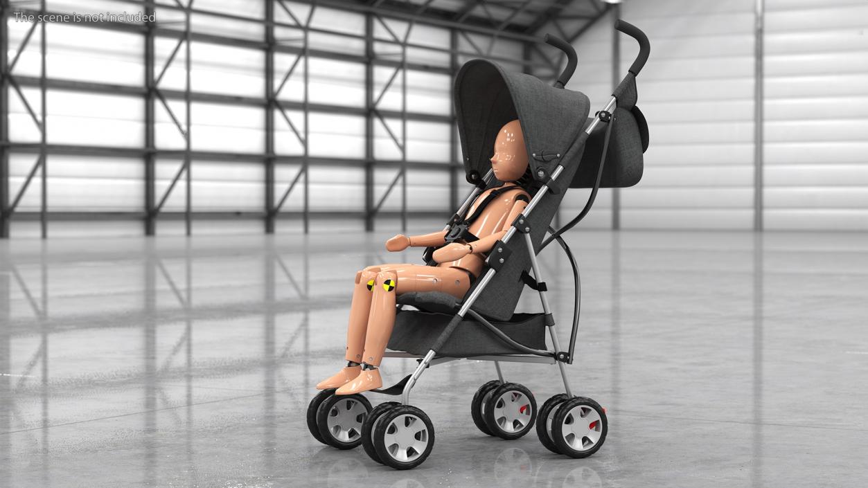 Baby Stroller with Child Crash Test Rigged 3D