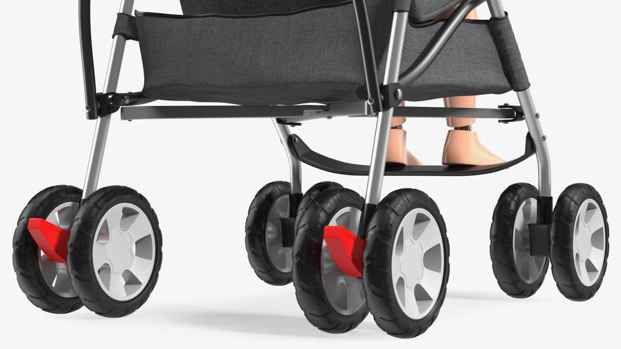 Baby Stroller with Child Crash Test Rigged 3D