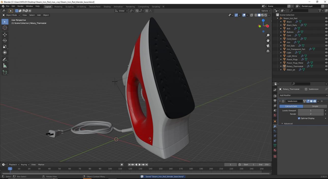 Steam Iron Red 3D model