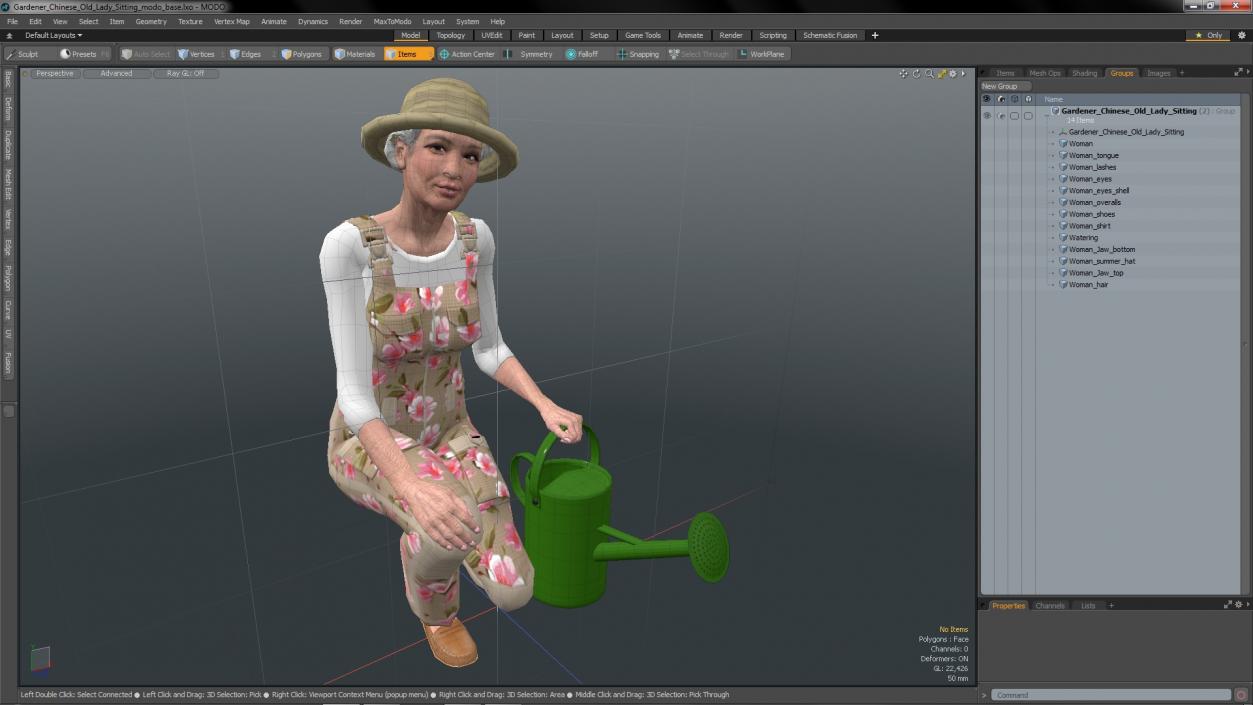 3D Gardener Chinese Old Lady Sitting model