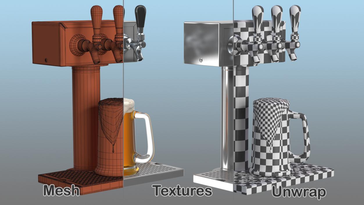 3D Triple Faucet Beer Tower with Beer Mug model