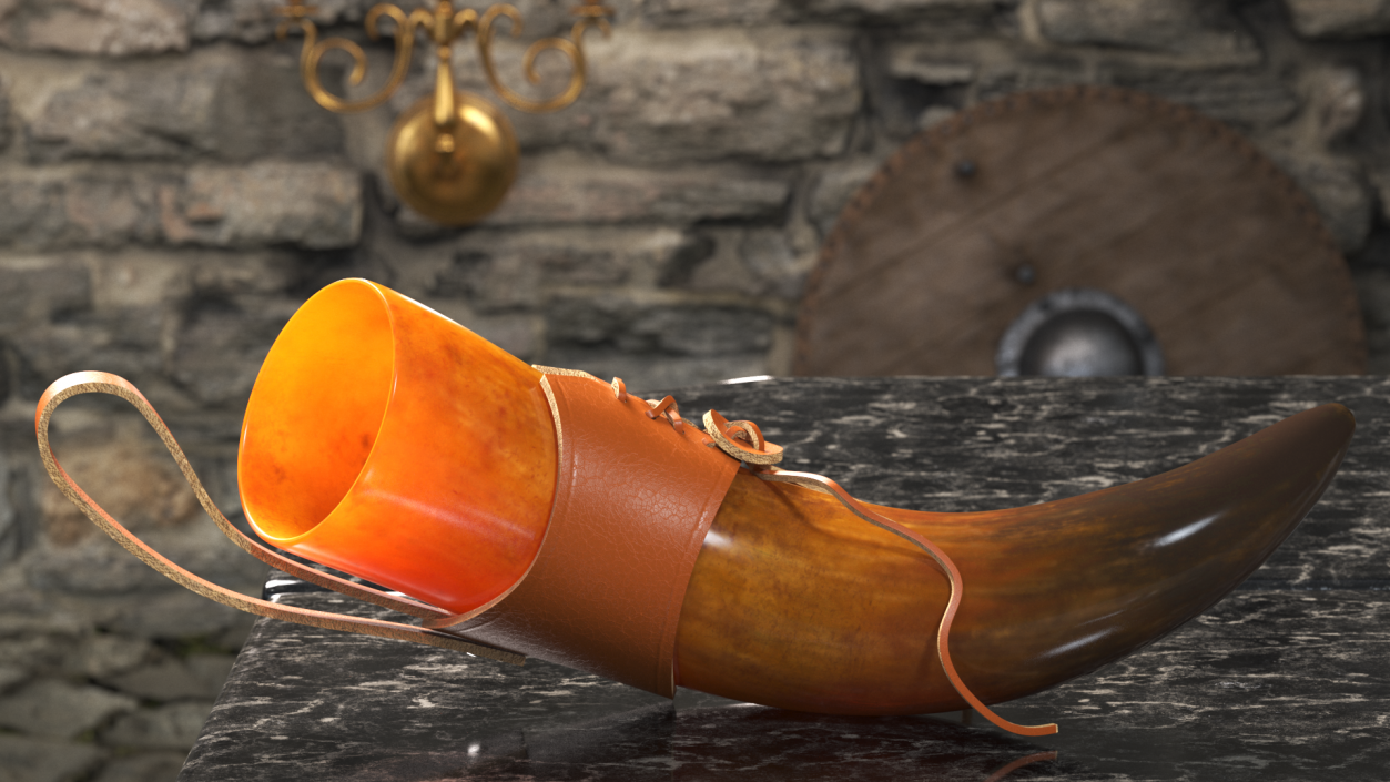 3D Vintaghe Dark Drinking Horn in Leather Case model