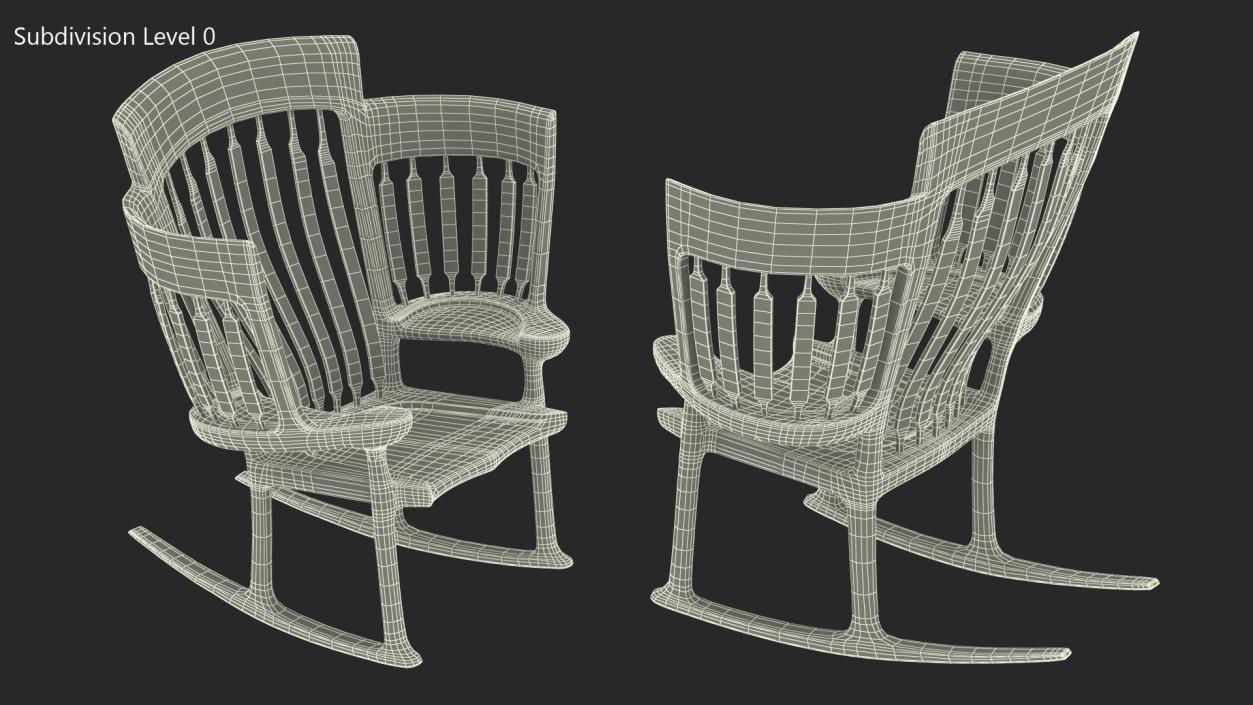 Three Seat Rocking Chair 3D model
