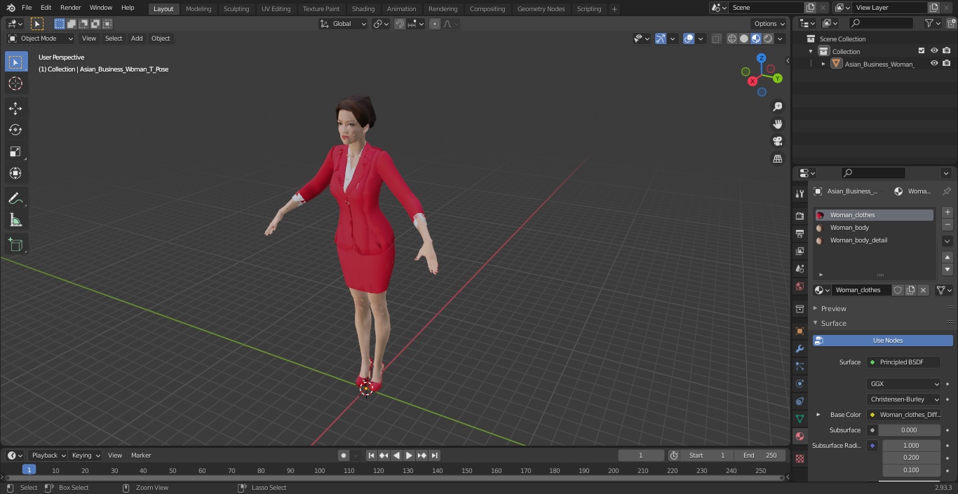 Asian Business Woman T Pose 3D