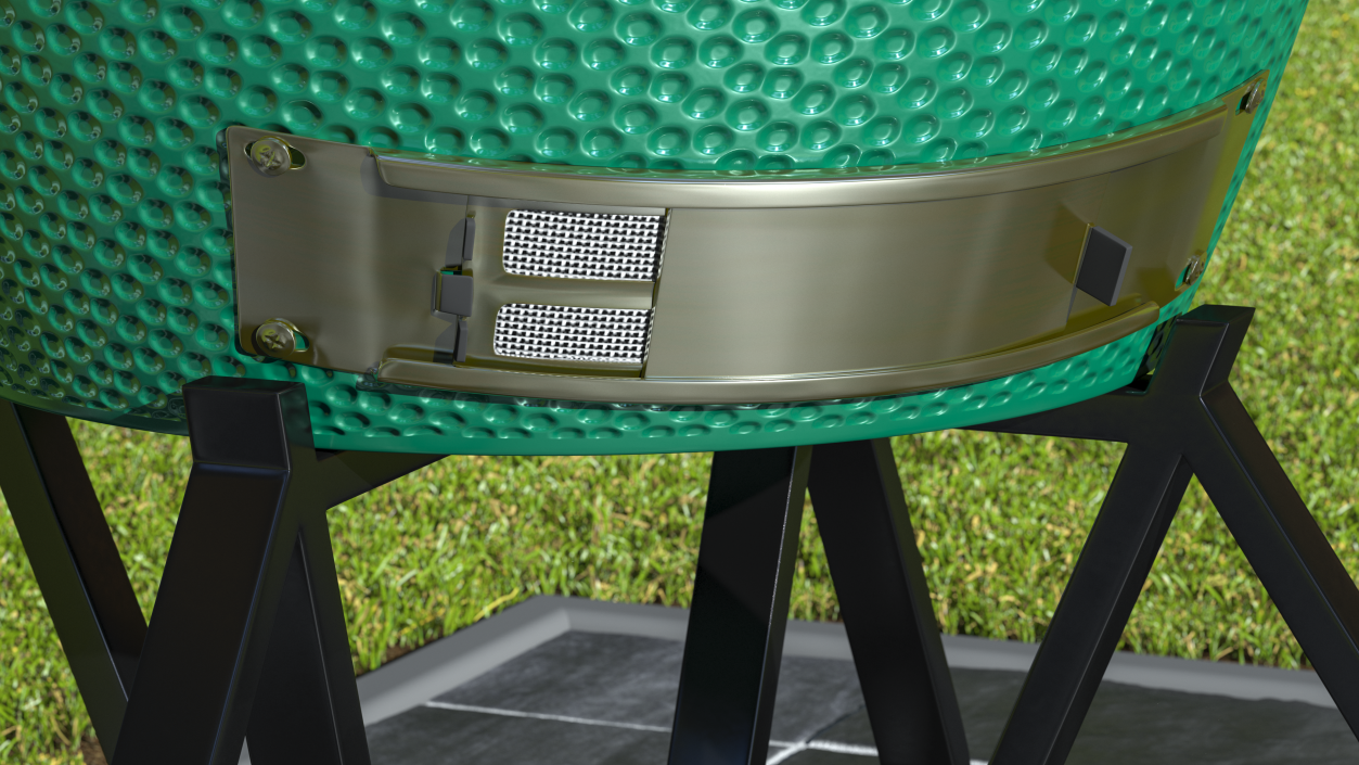 3D Big Green Egg Barbecue Grill Open with Meat and Vegetables model