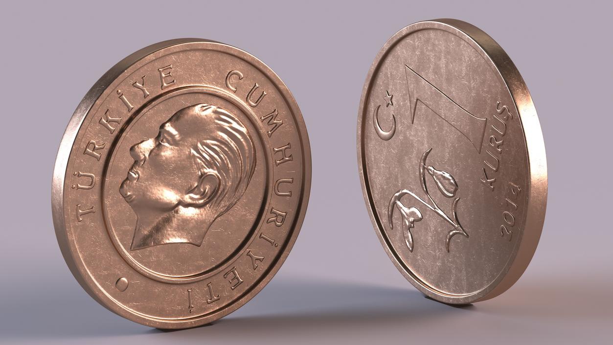 3D One Kurus Coin from Turkey
