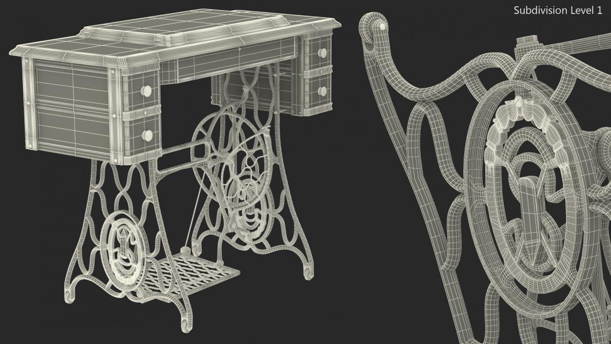 3D model Antique Sewing Machine Cabinet