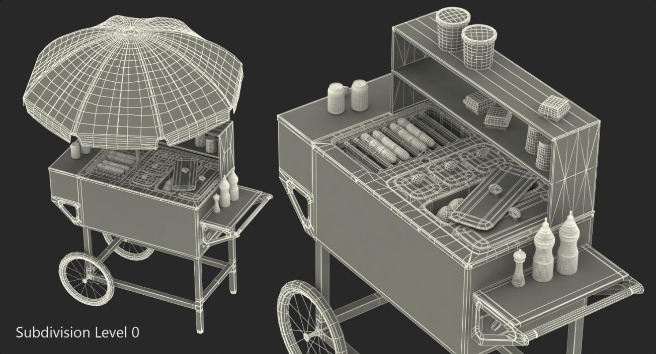 Hot Dog Cart with Food 3D