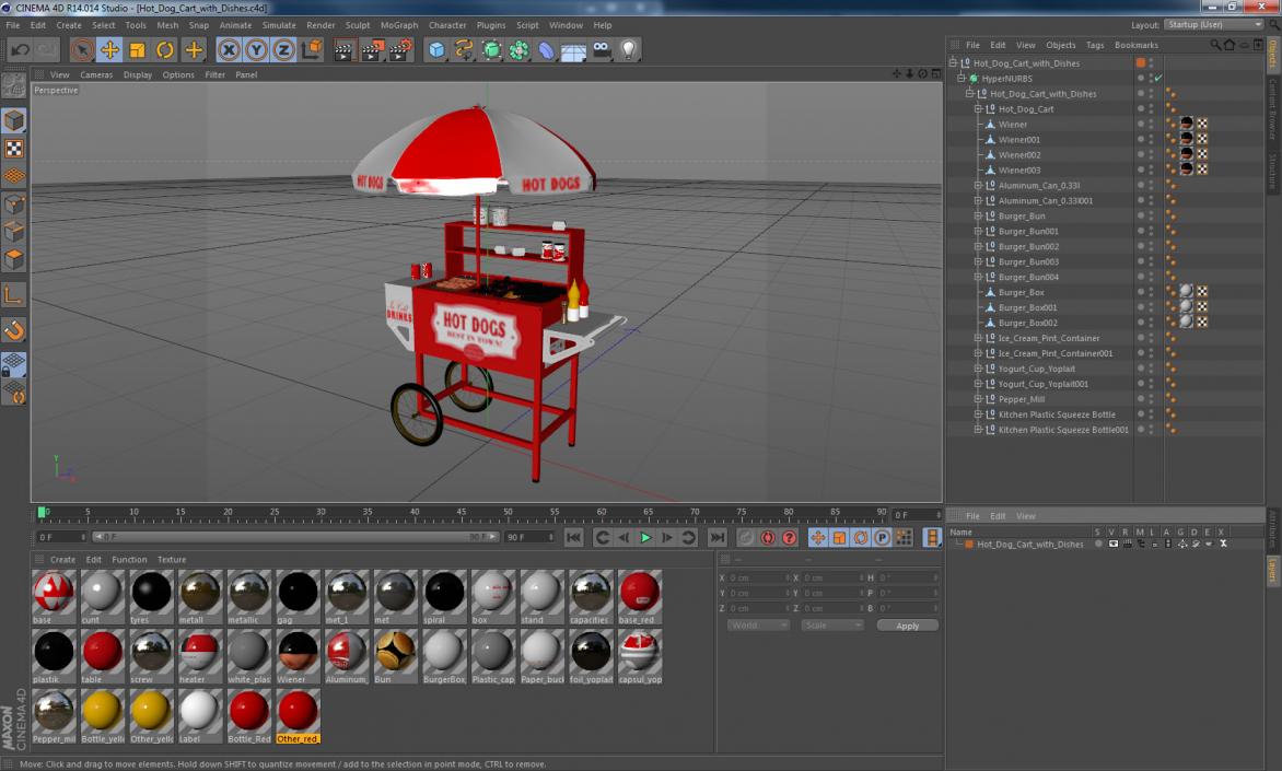 Hot Dog Cart with Food 3D