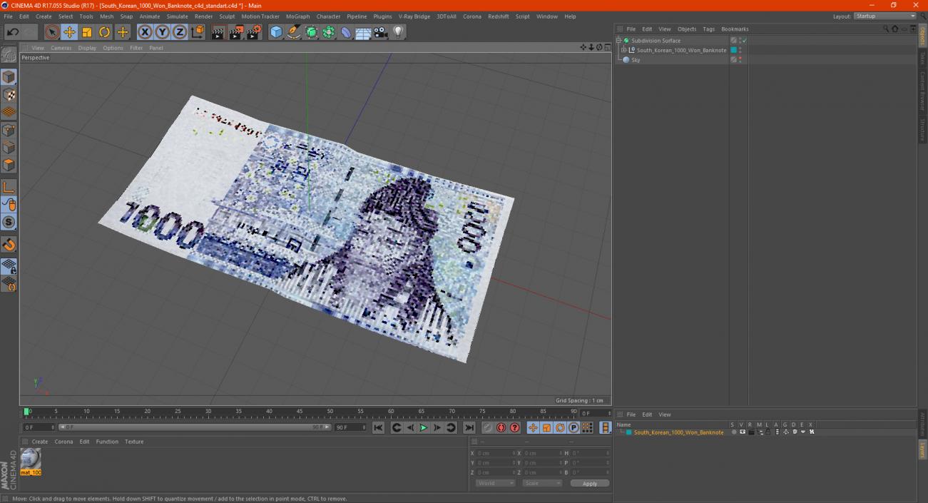 3D model South Korean 1000 Won Banknote