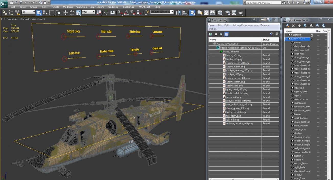 3D Attack Helicopter Kamov KA-50 Black Shark Rigged model