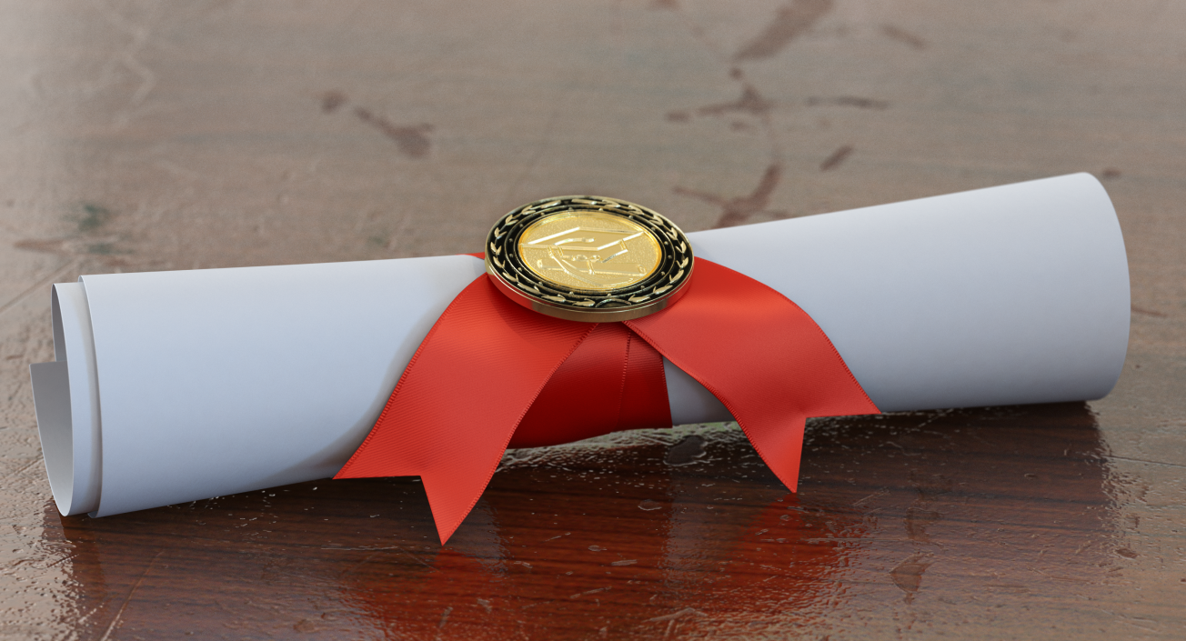 3D Degree Scroll Red Ribbon with Diploma Medal model