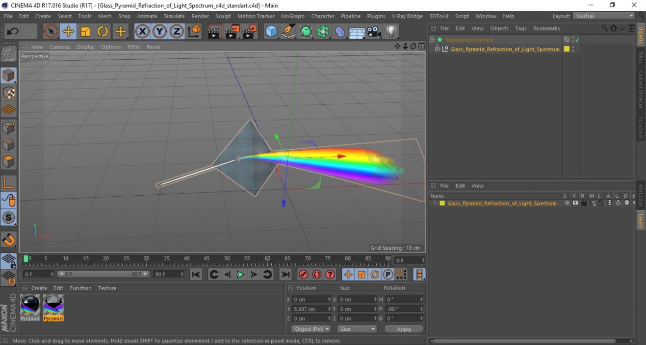Glass Pyramid Refraction of Light Spectrum 3D