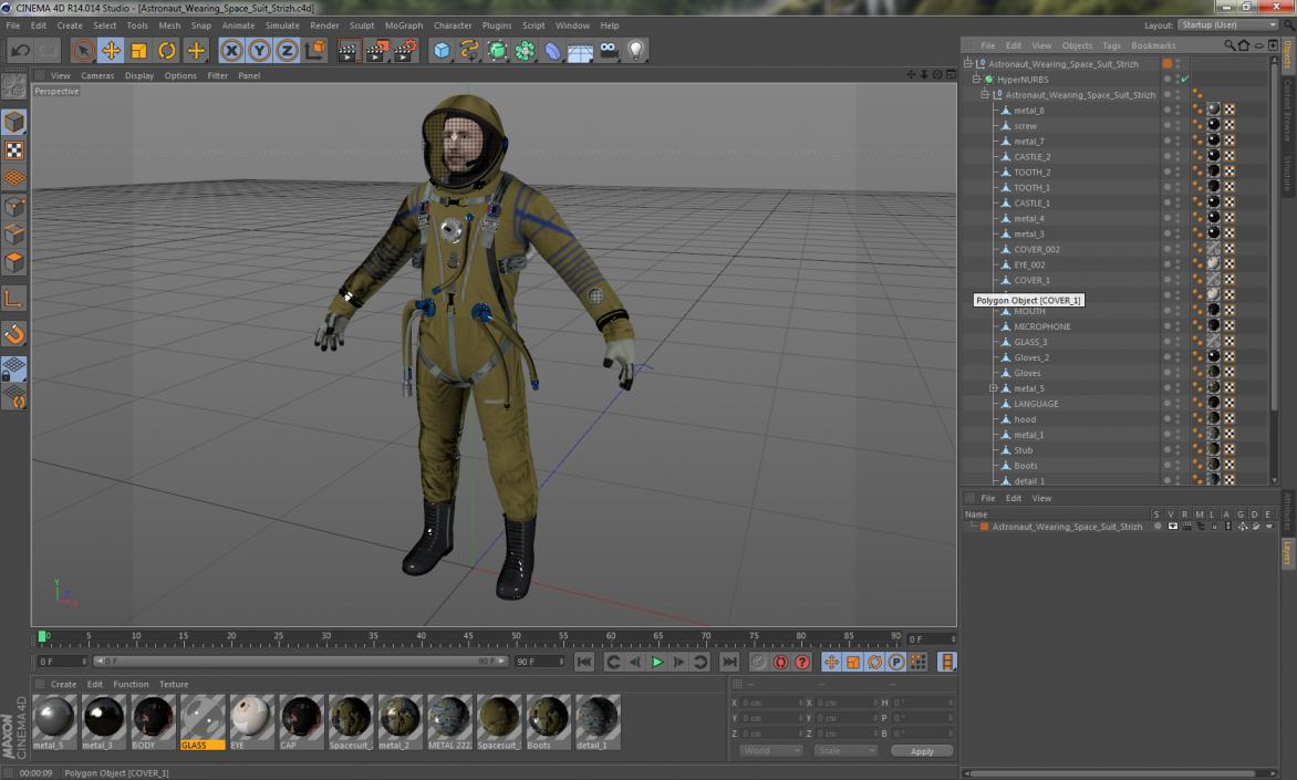 3D model Astronaut Wearing Space Suit Strizh