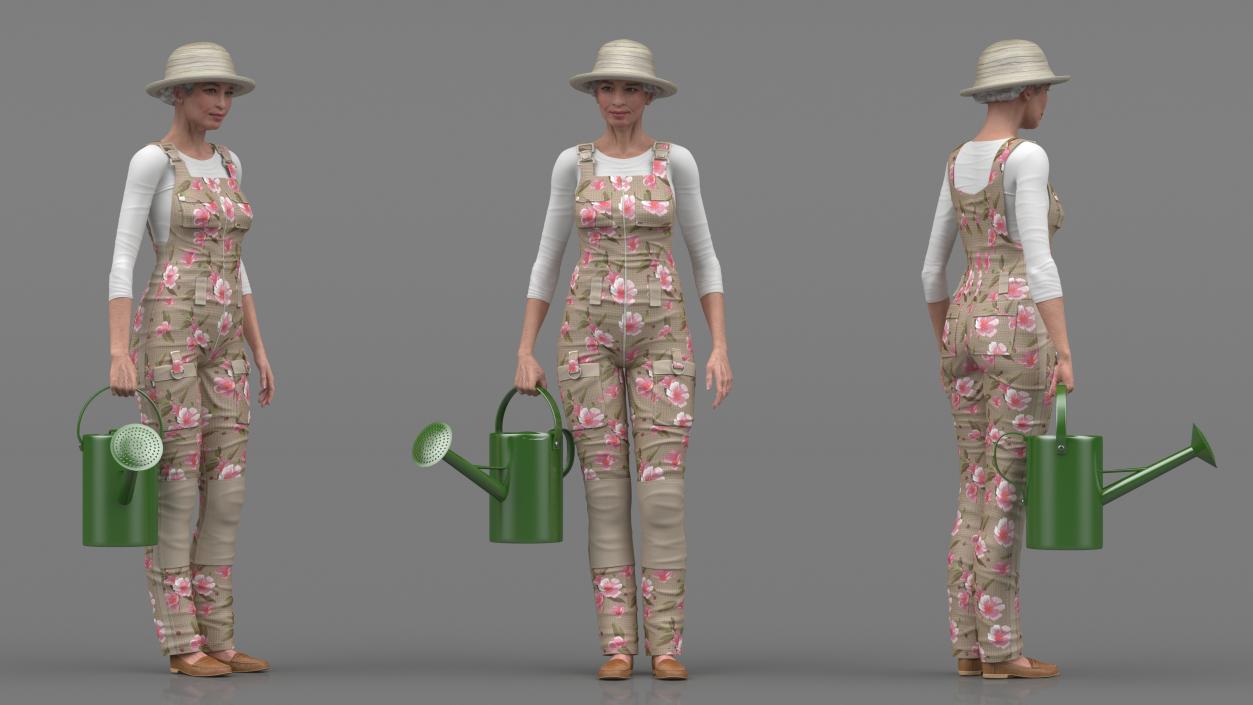 Gardener Asian Woman Rigged 3D