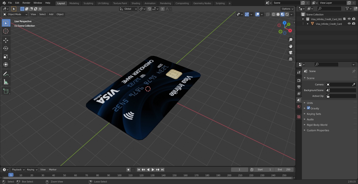 3D model Visa Infinite Credit Card