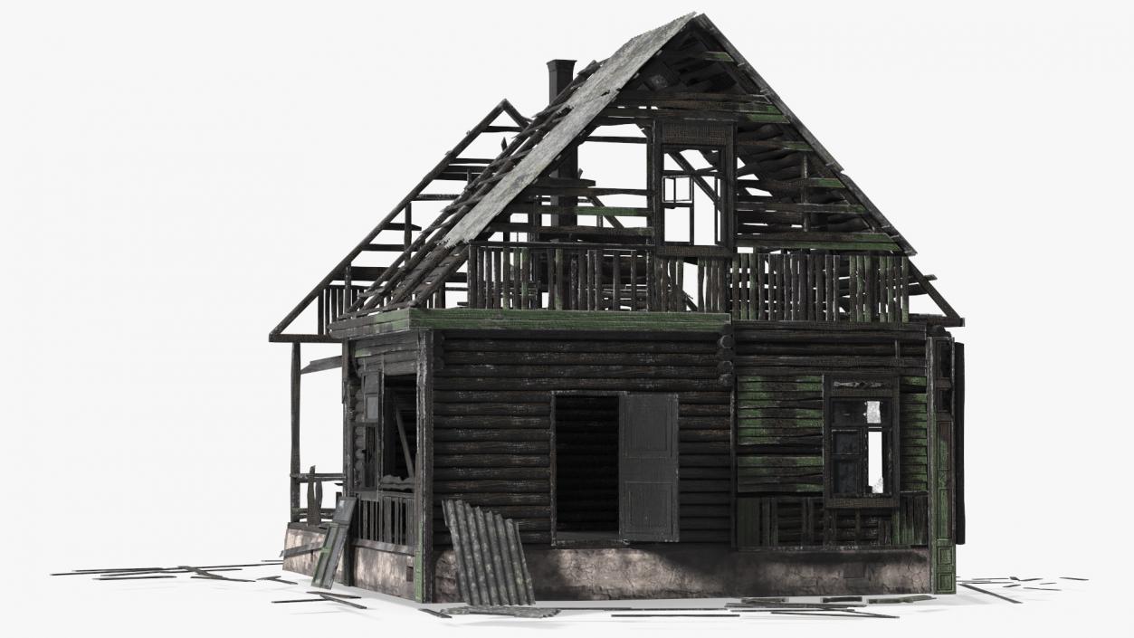 Burnt Wooden House Green 3D model