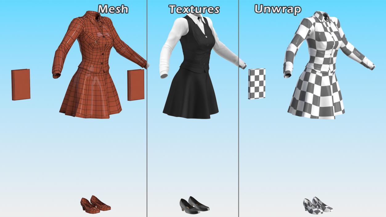 3D Teenage Girl School Uniform Set