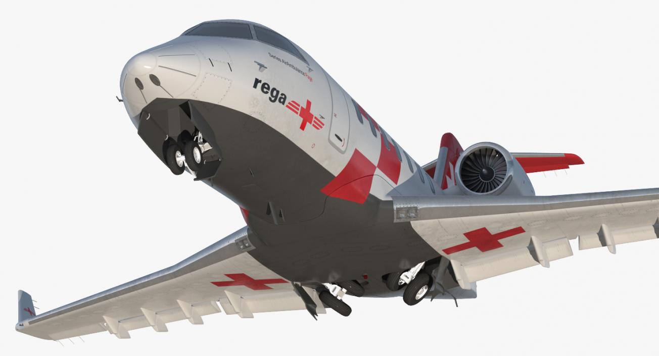 3D Swiss Air Ambulance Jet Bombardier Challenger 604 Rigged