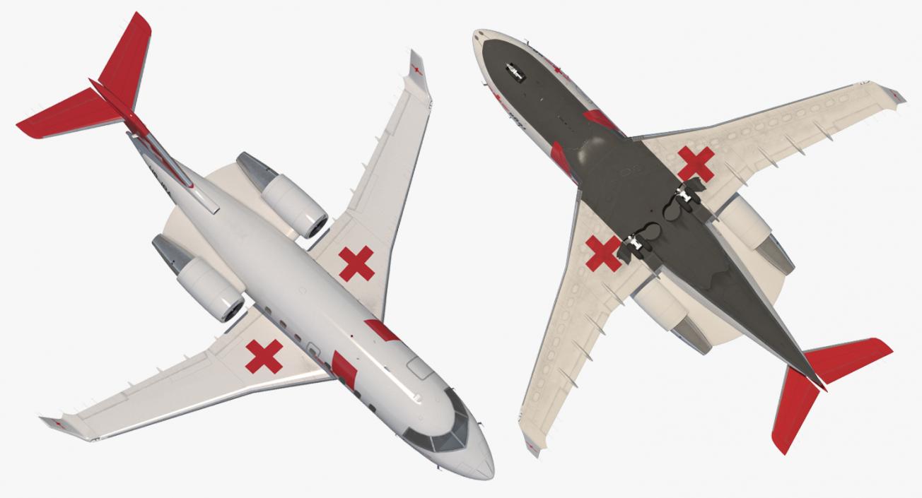 3D Swiss Air Ambulance Jet Bombardier Challenger 604 Rigged