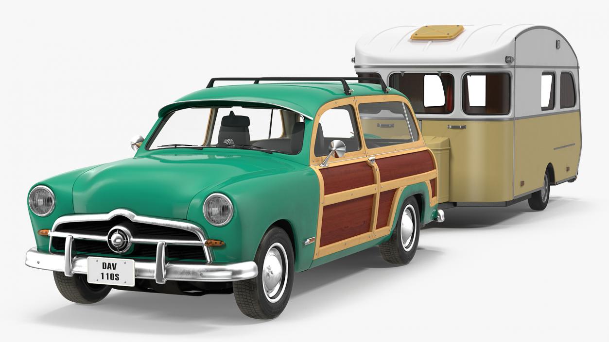 Classic Car with Caravan 3D model