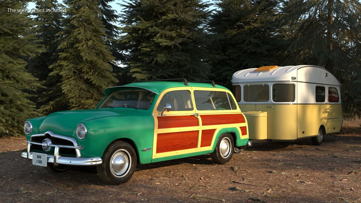 Classic Car with Caravan 3D model