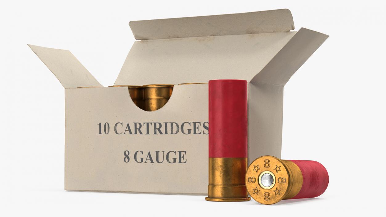 Box of 8 Gauge Shotgun Shells 3D model
