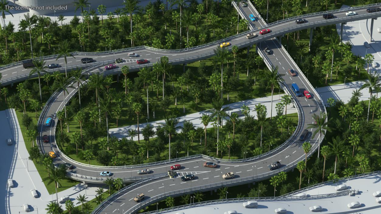 Connectable Highway Road Elements Overpass 2 to 3 Lane 3D model