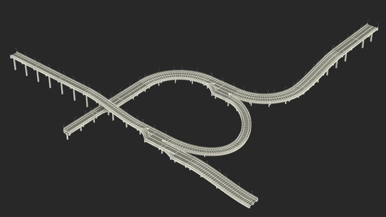 Connectable Highway Road Elements Overpass 2 to 3 Lane 3D model
