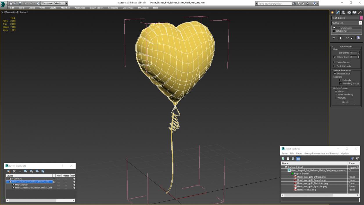 3D Heart Shaped Foil Balloon Matte Gold