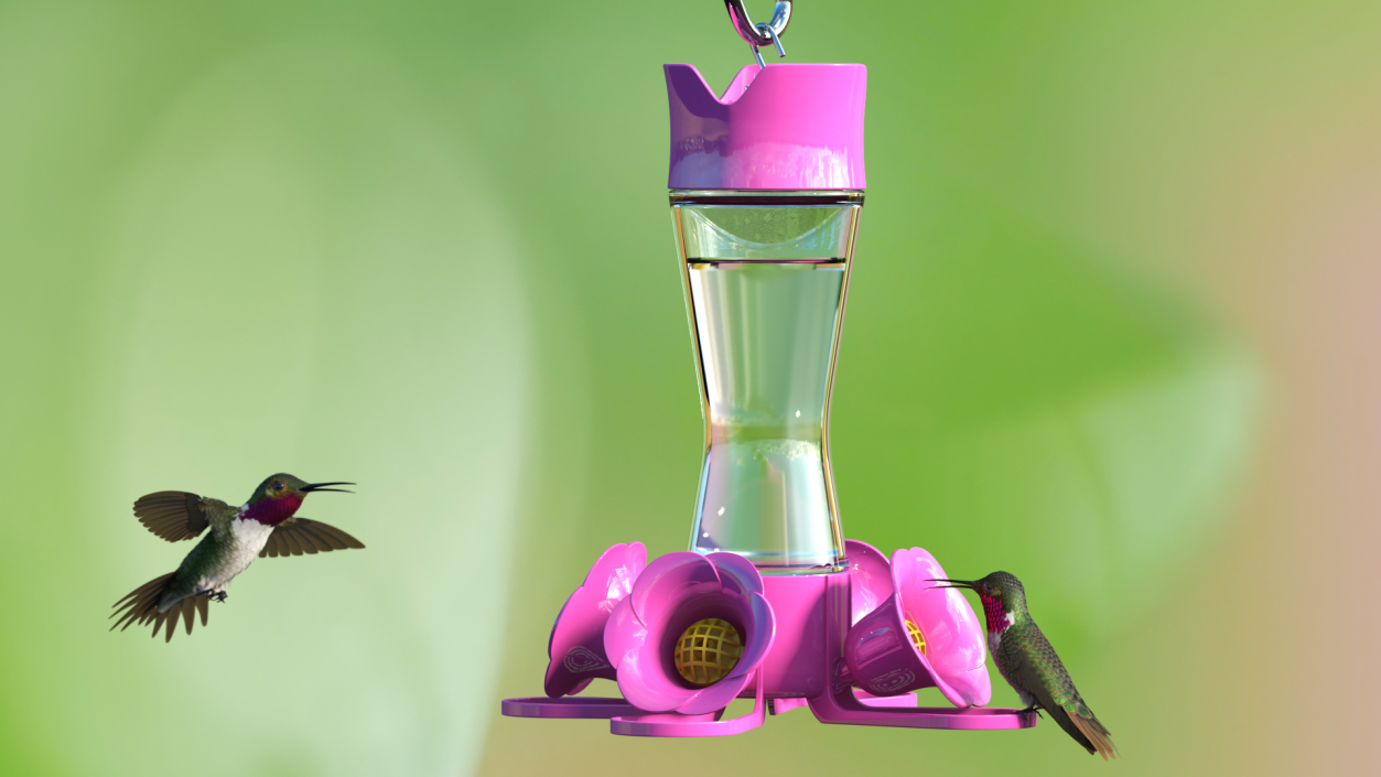 3D Pink Hummingbird Feeder model