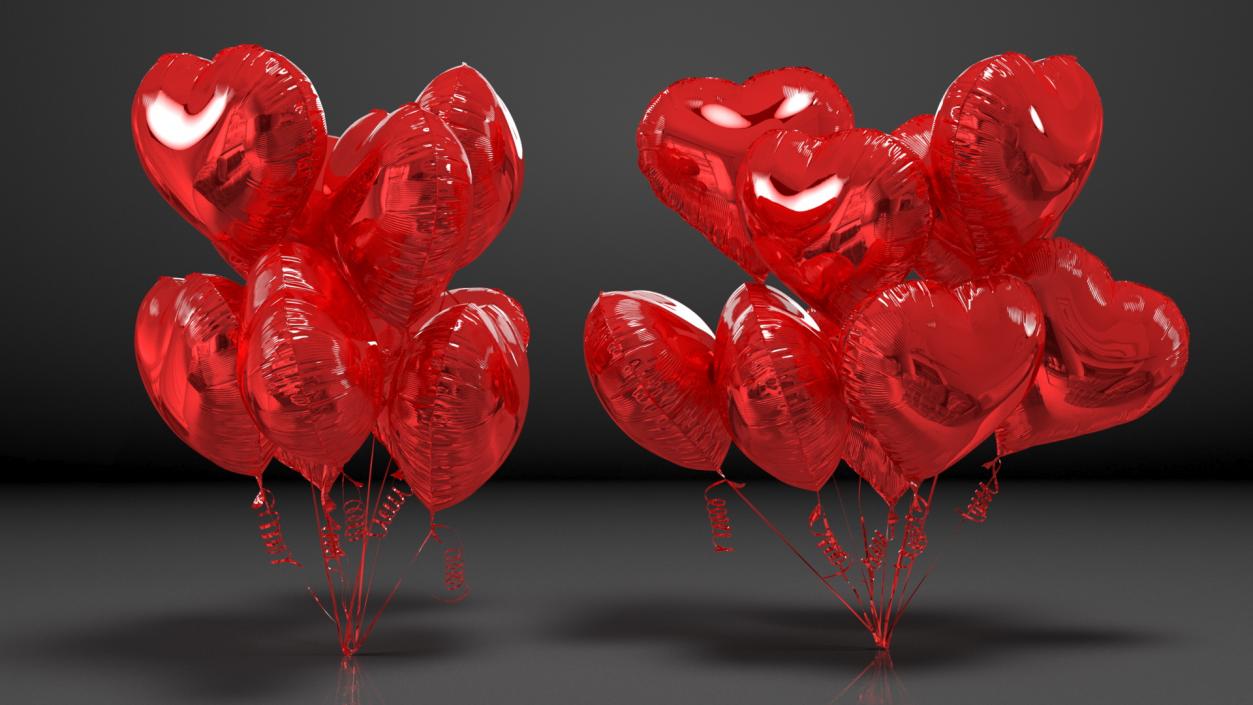 Heart Shaped Red Balloon Bouquet 3D