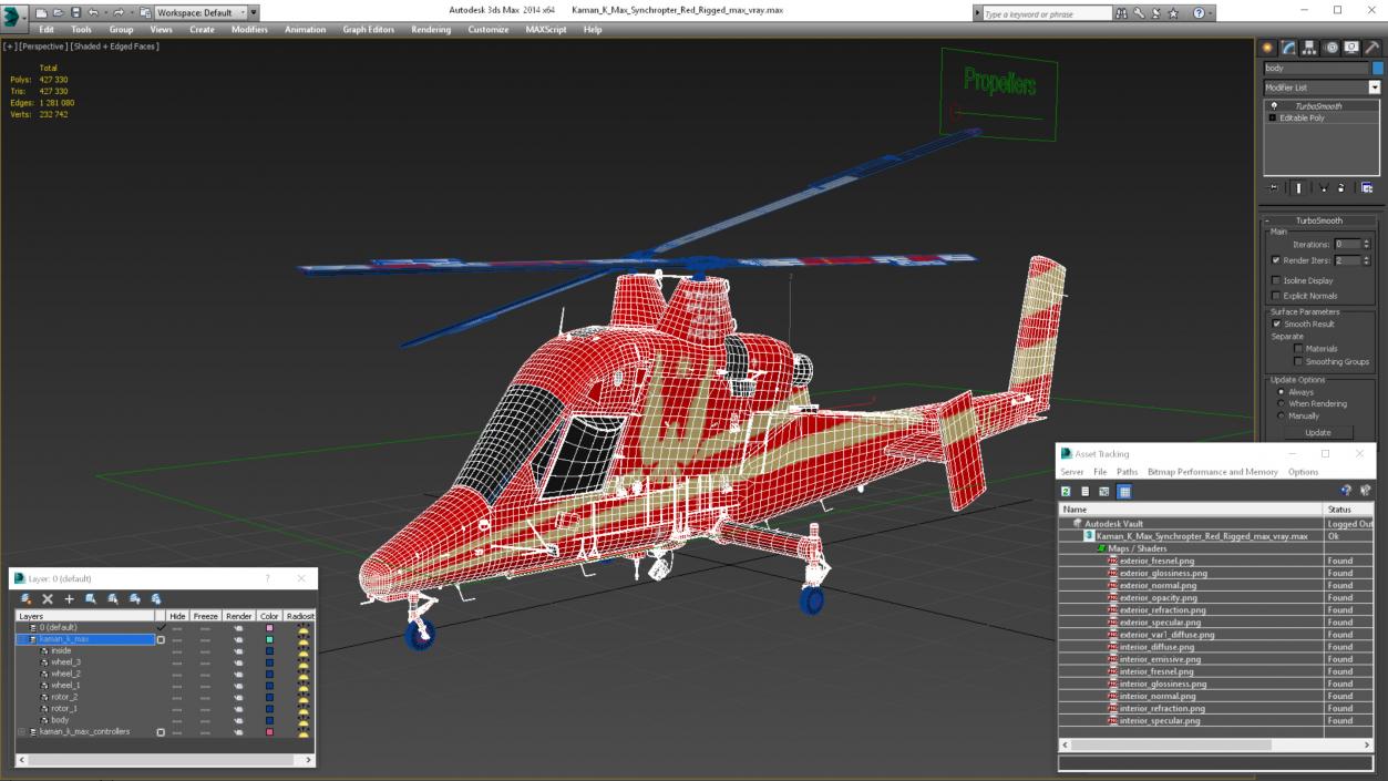 Kaman K Max Synchropter Red Rigged 3D model
