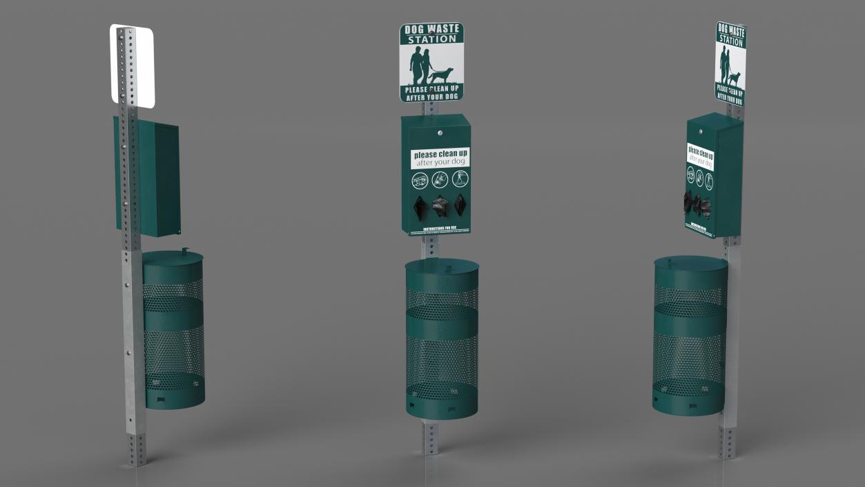 Station for Pet Waste with Round Can Green 3D