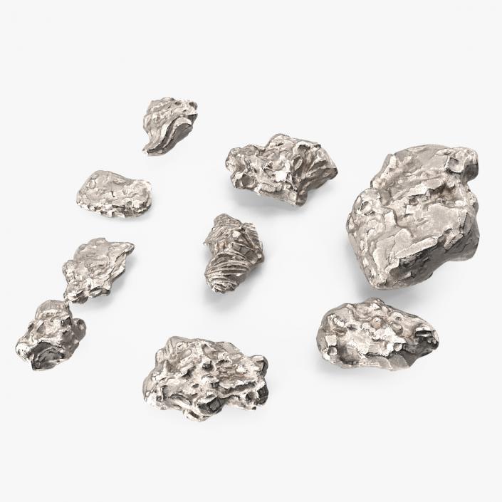 Silver Natural Minerals Stones Set 3D model