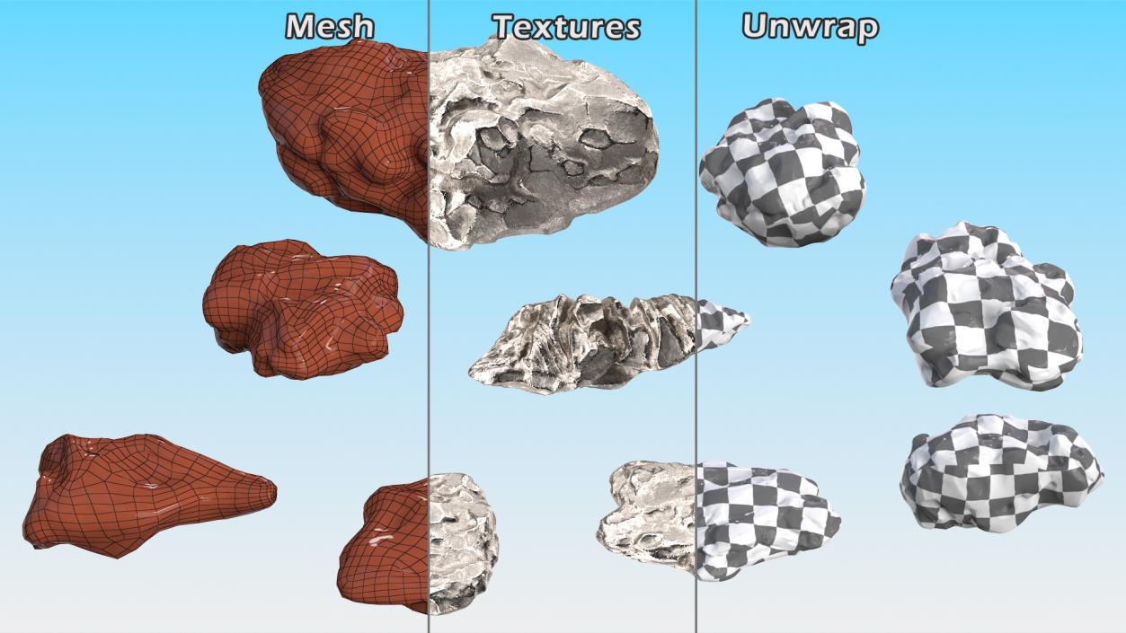 Silver Natural Minerals Stones Set 3D model