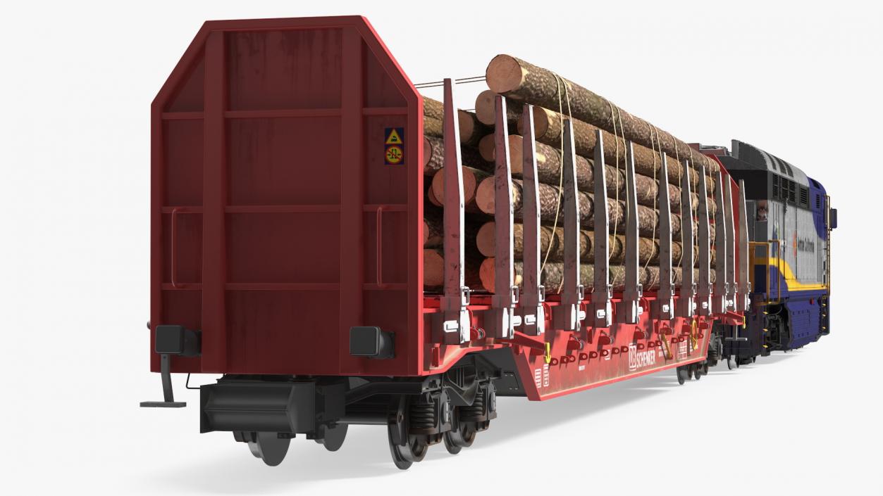 3D Diesel Electric Locomotive with Stake Wagon with Logs model