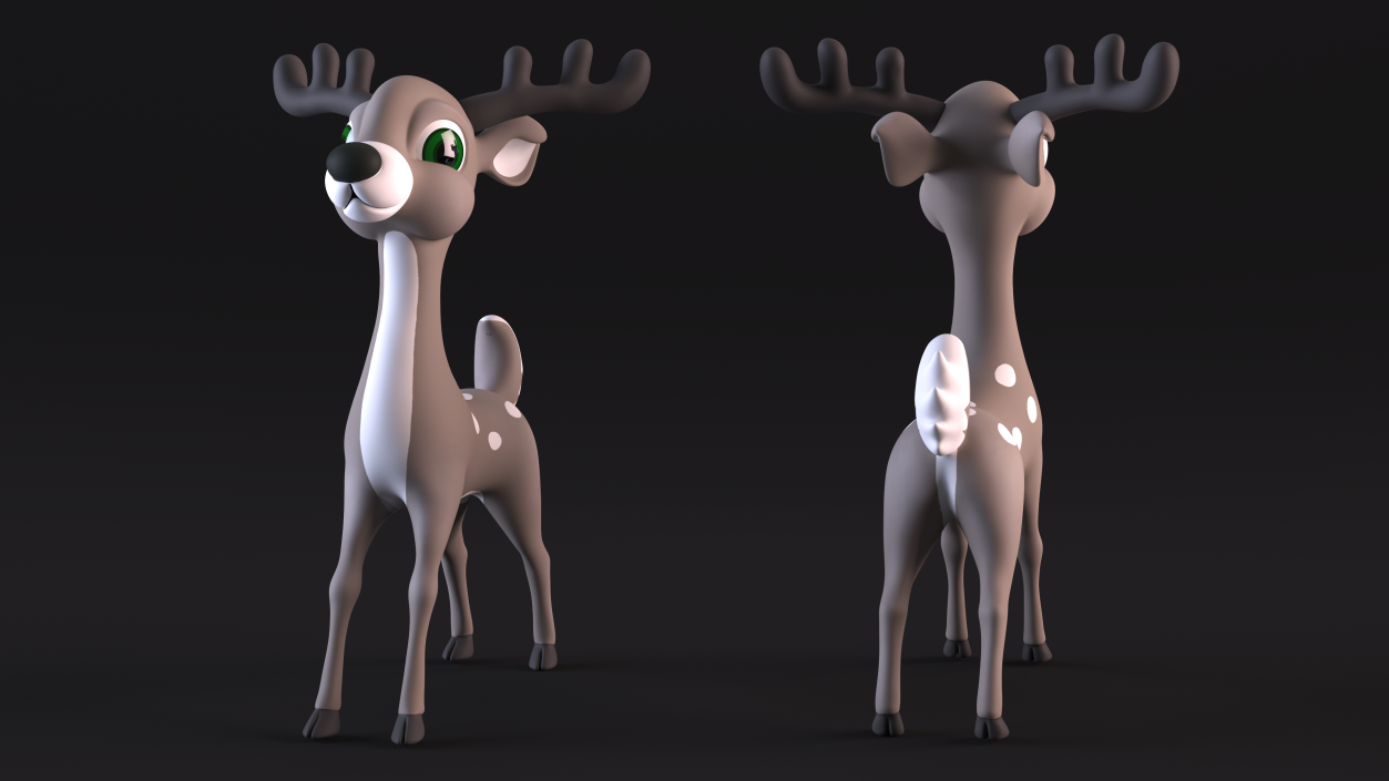 3D Grey Cartoon Reindeer