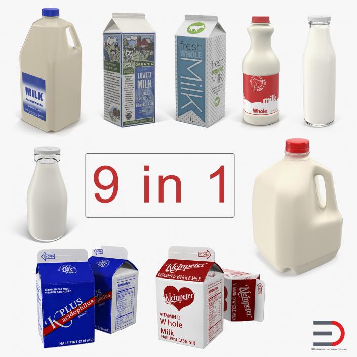 3D Milk Bottles Collection model