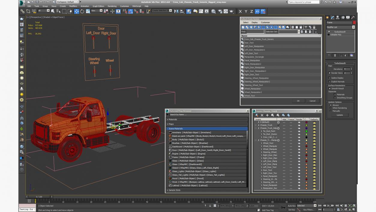 Crew Cab Chassis Truck Generic Rigged 3D