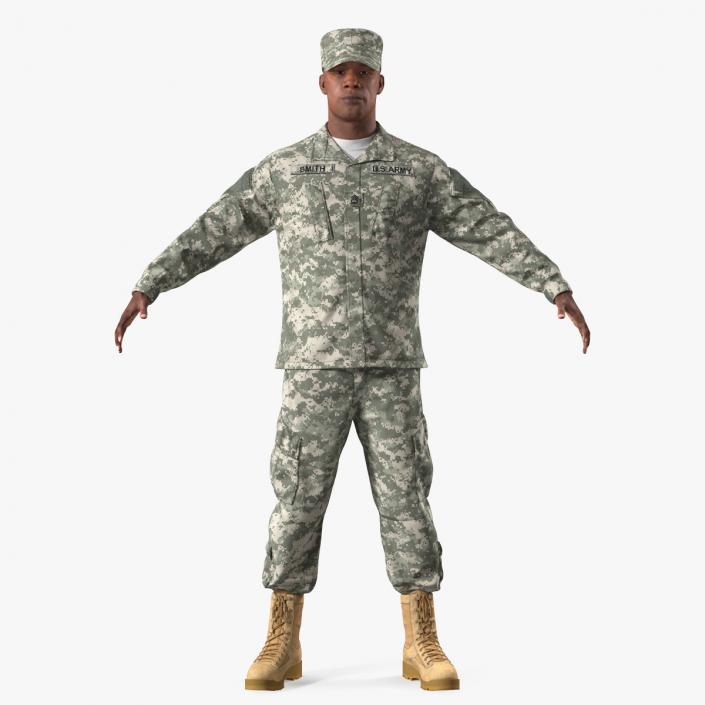 3D US Army Black Soldier Uniform T-Pose