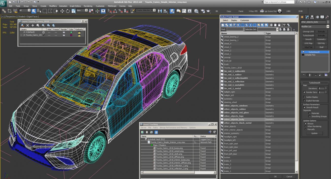 3D Toyota Camry Simple Interior model