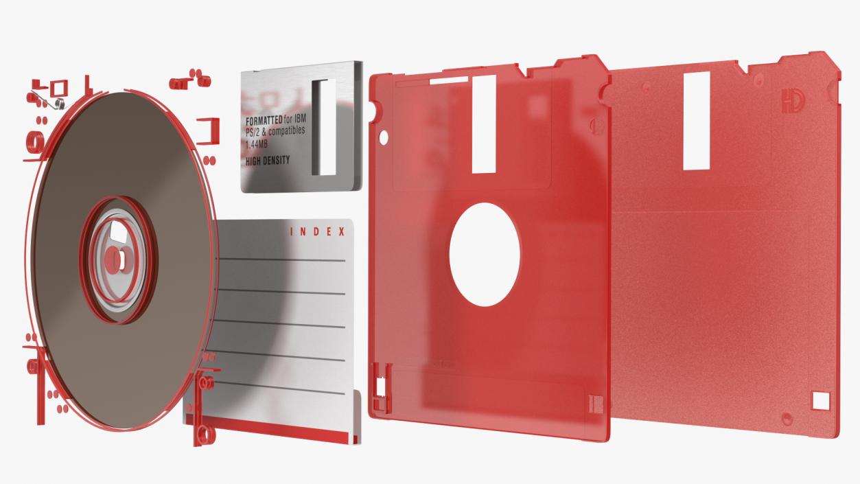 3D Floppy Disk 3 and a Half Inch Red model