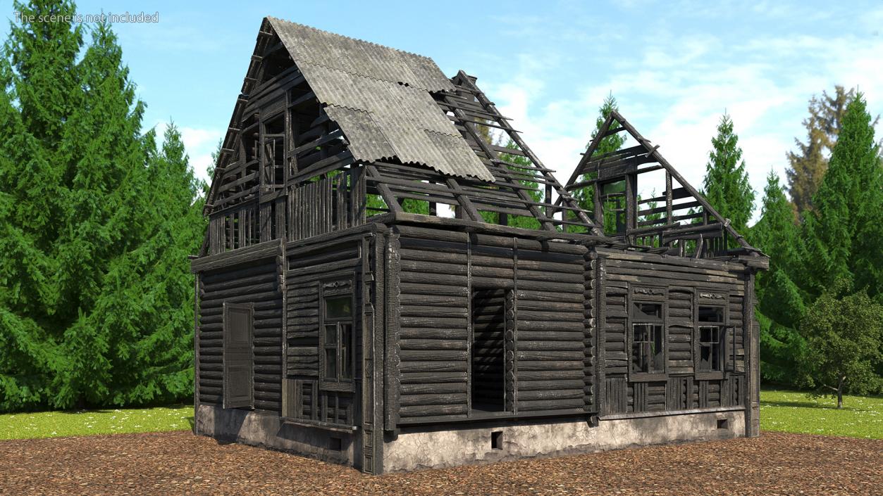 Burnt Wooden House Brown 3D model