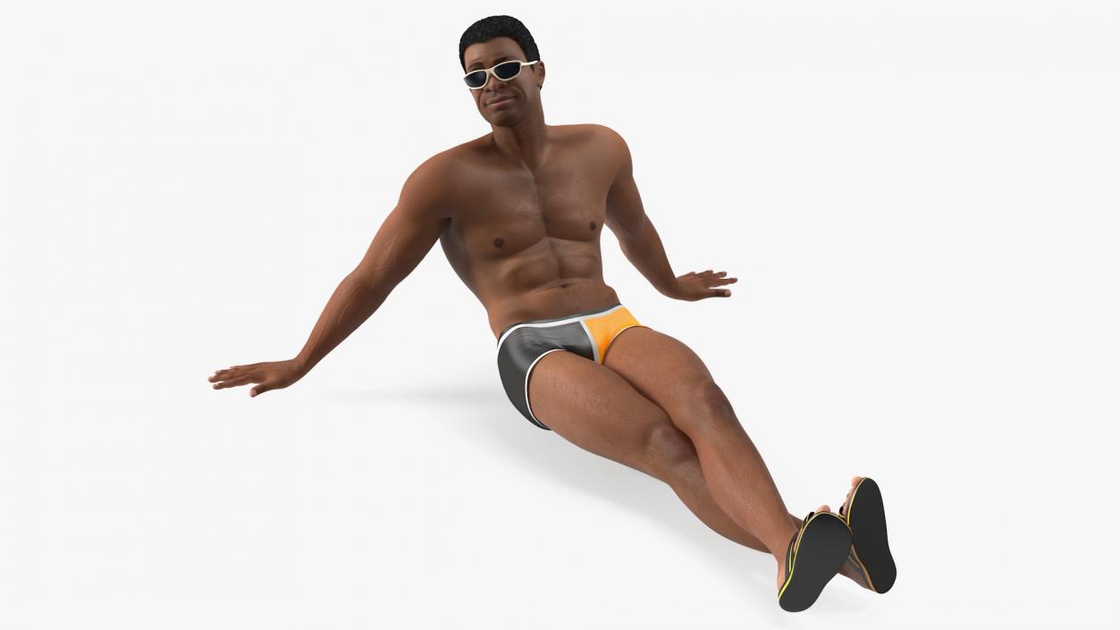 3D Light Skin Black Man in Swimwear Lying Pose model