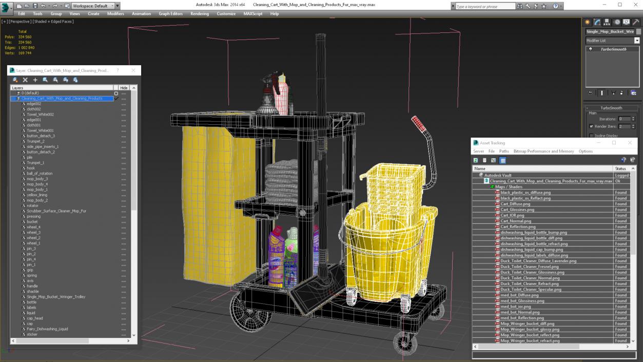 3D Cleaning Cart With Mop and Cleaning Products Fur model