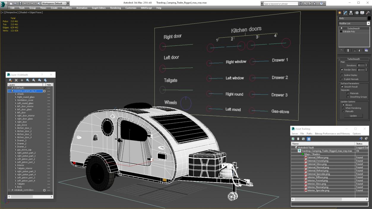 3D Teardrop Camping Trailer Rigged